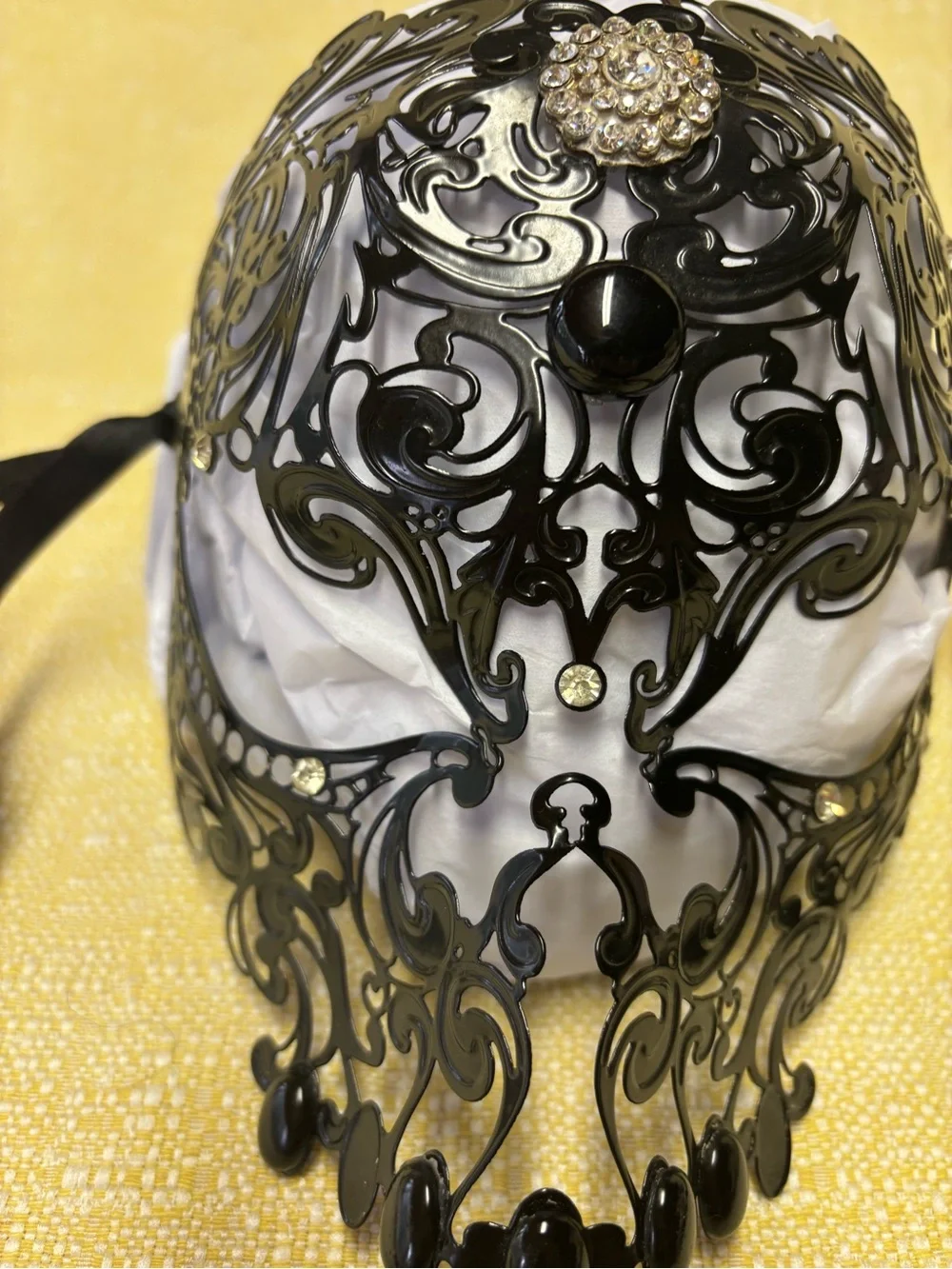 Ornate Black Filigree Rhinestone Masquerade Mask